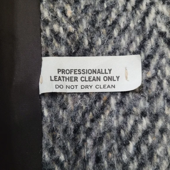 Vintage 80s wool leather tweed jacket coat oversized - Picture 10 of 16